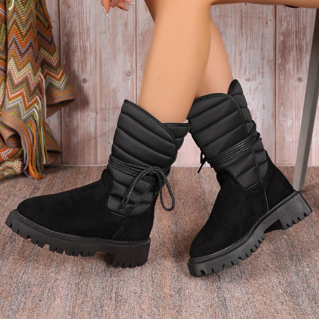 Fashion Mid-calf Snow Boots With Lace-up Design Winter Warm Thickened Low-heeled Boot Women’s Casual Shoes Outdoor