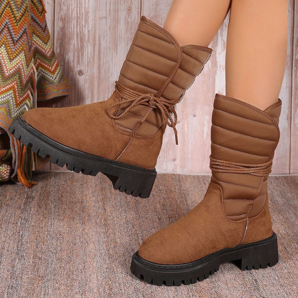 Fashion Mid-calf Snow Boots With Lace-up Design Winter Warm Thickened Low-heeled Boot Women’s Casual Shoes Outdoor