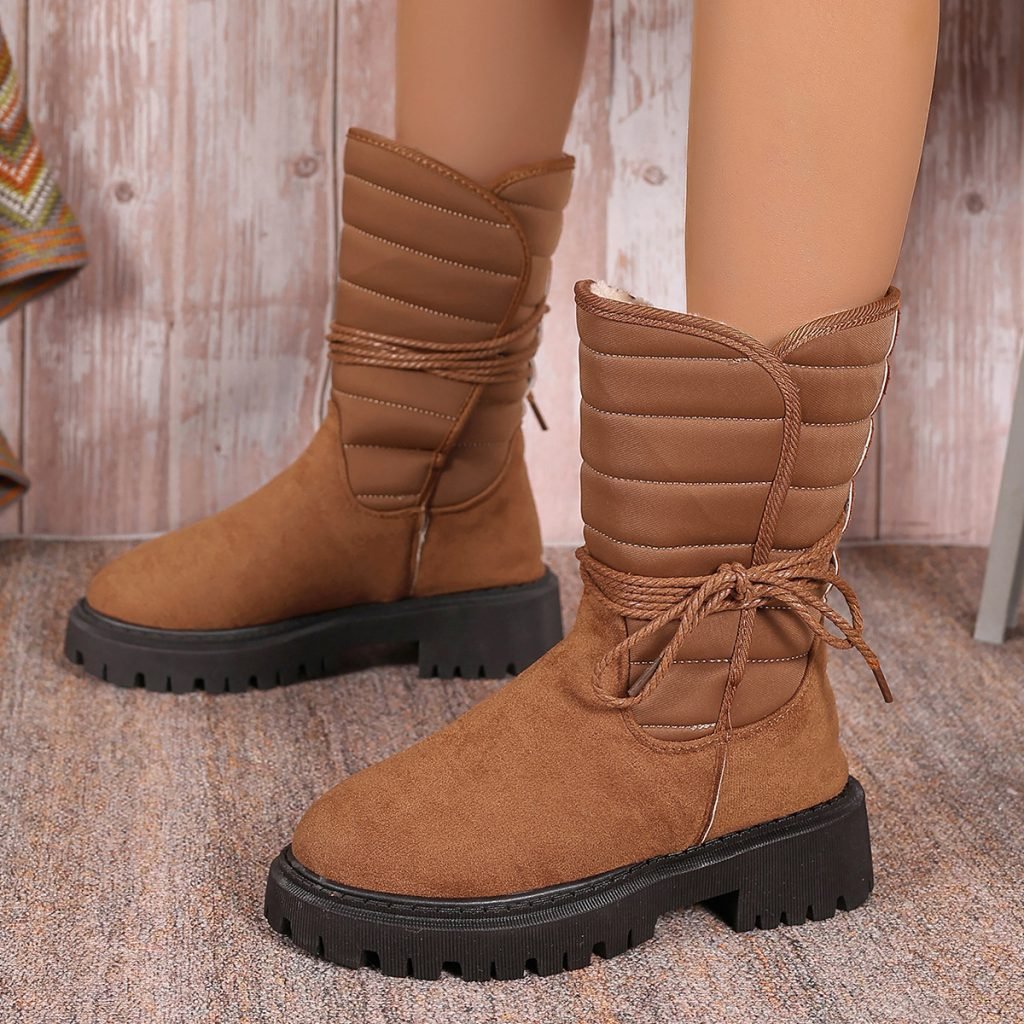 Fashion Mid-calf Snow Boots With Lace-up Design Winter Warm Thickened Low-heeled Boot Women’s Casual Shoes Outdoor