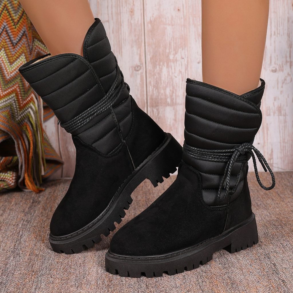 Fashion Mid-calf Snow Boots With Lace-up Design Winter Warm Thickened Low-heeled Boot Women’s Casual Shoes Outdoor