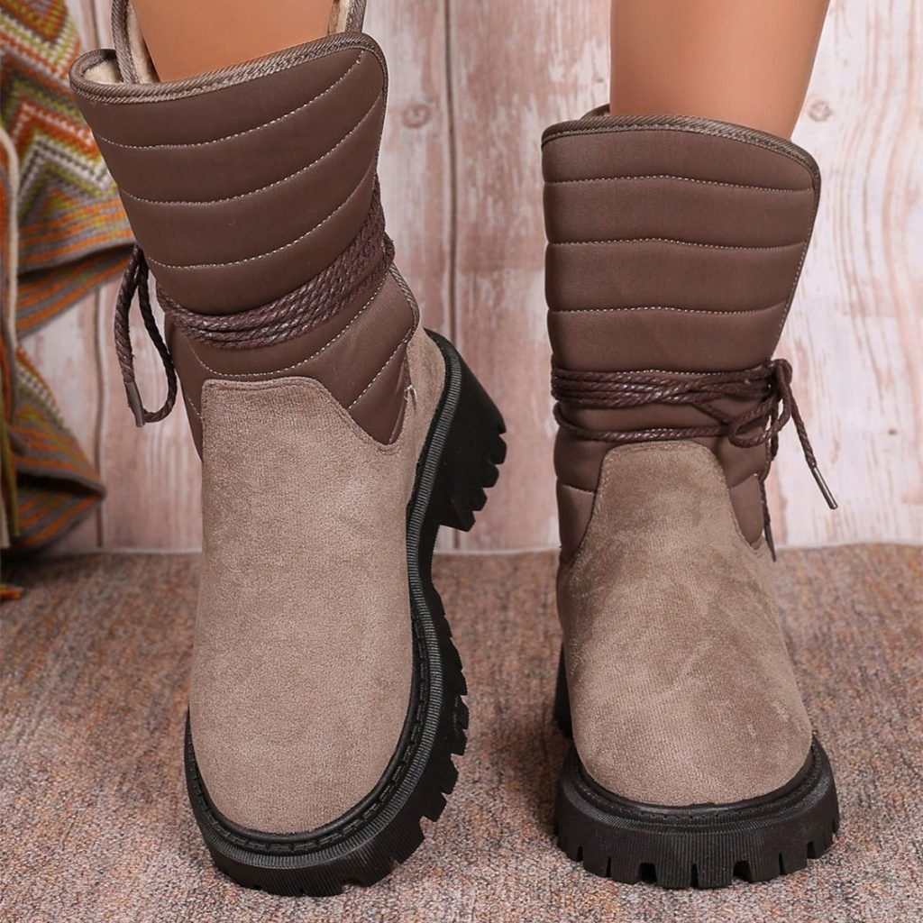Fashion Mid-calf Snow Boots With Lace-up Design Winter Warm Thickened Low-heeled Boot Women’s Casual Shoes Outdoor