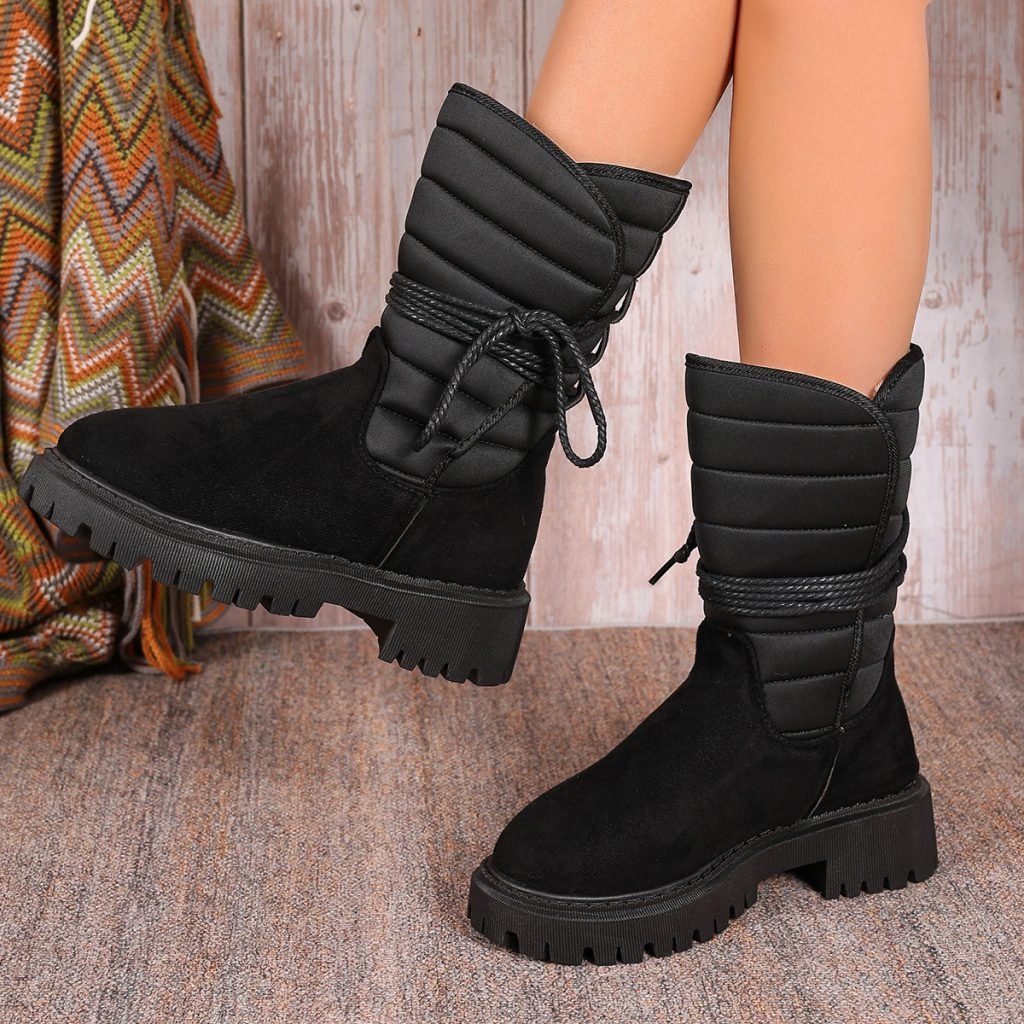 Fashion Mid-calf Snow Boots With Lace-up Design Winter Warm Thickened Low-heeled Boot Women’s Casual Shoes Outdoor