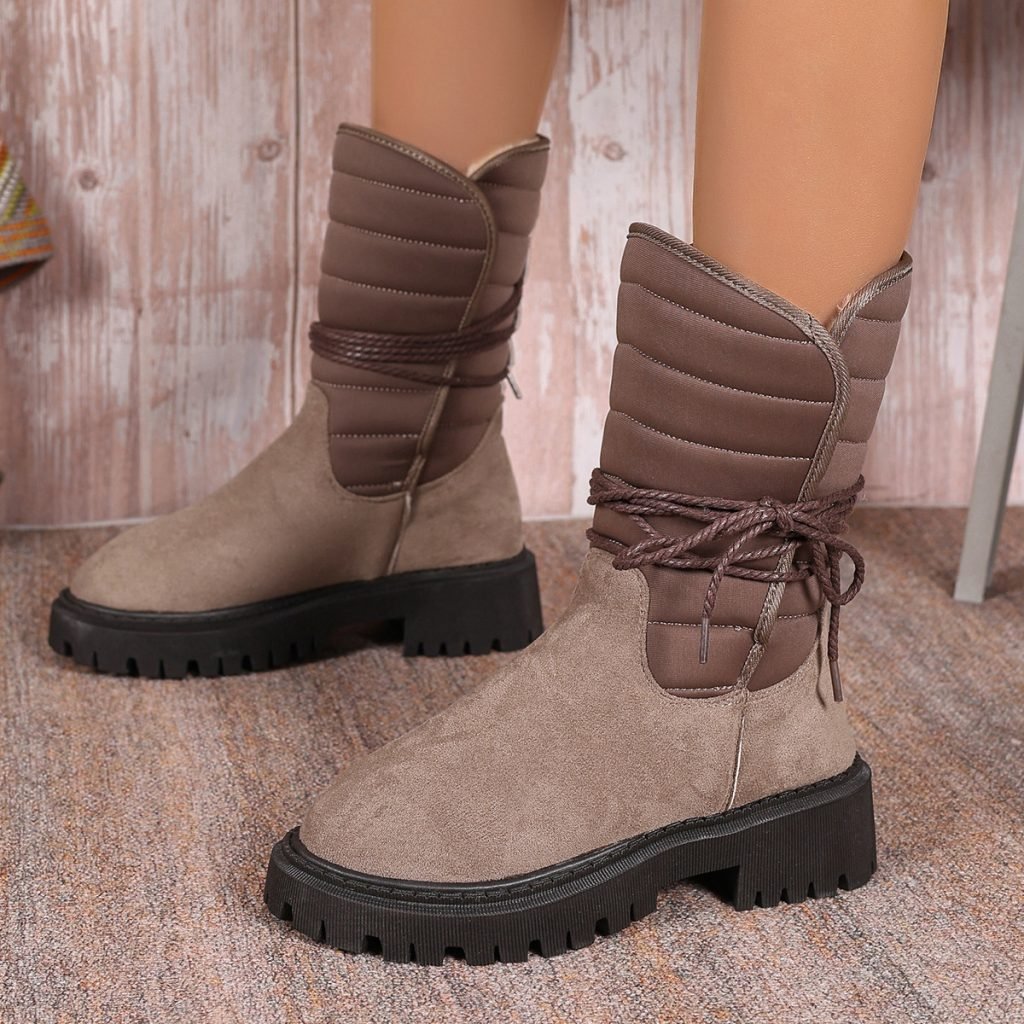 Fashion Mid-calf Snow Boots With Lace-up Design Winter Warm Thickened Low-heeled Boot Women’s Casual Shoes Outdoor