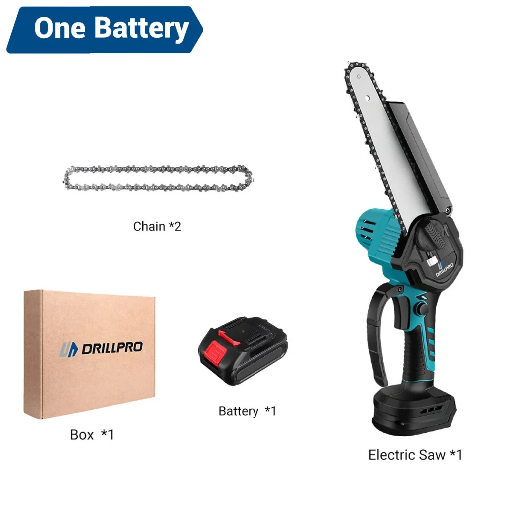 Drillpro 8-Inch Brushless Electric Chainsaw Cordless Rechargeable Fast-Cutting Woodworking Garden Pruning Tool Suitable for Makita 18V Battery