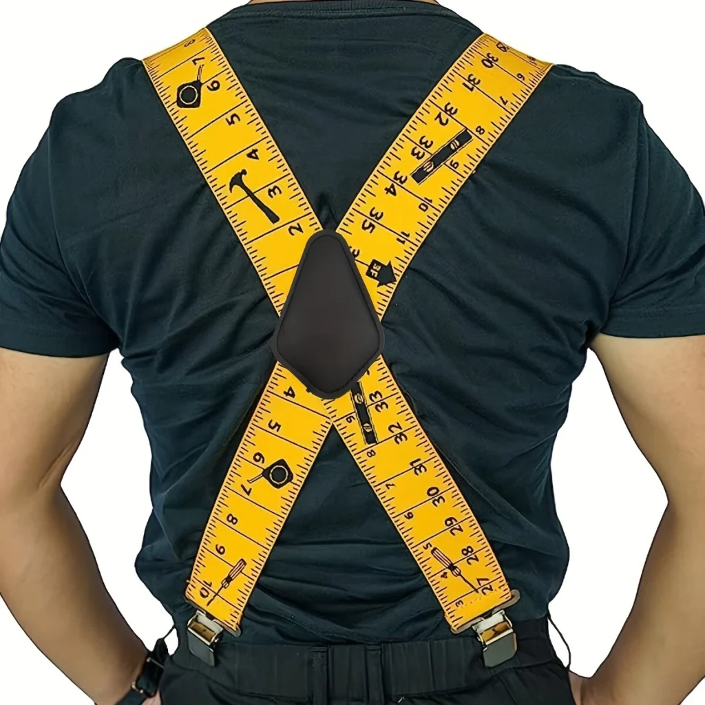 5cm Elastic Ruler Men's Suspender 4 Clips X-shaped Adjustable Casual Trousers Strap for Work Construction Tailoring