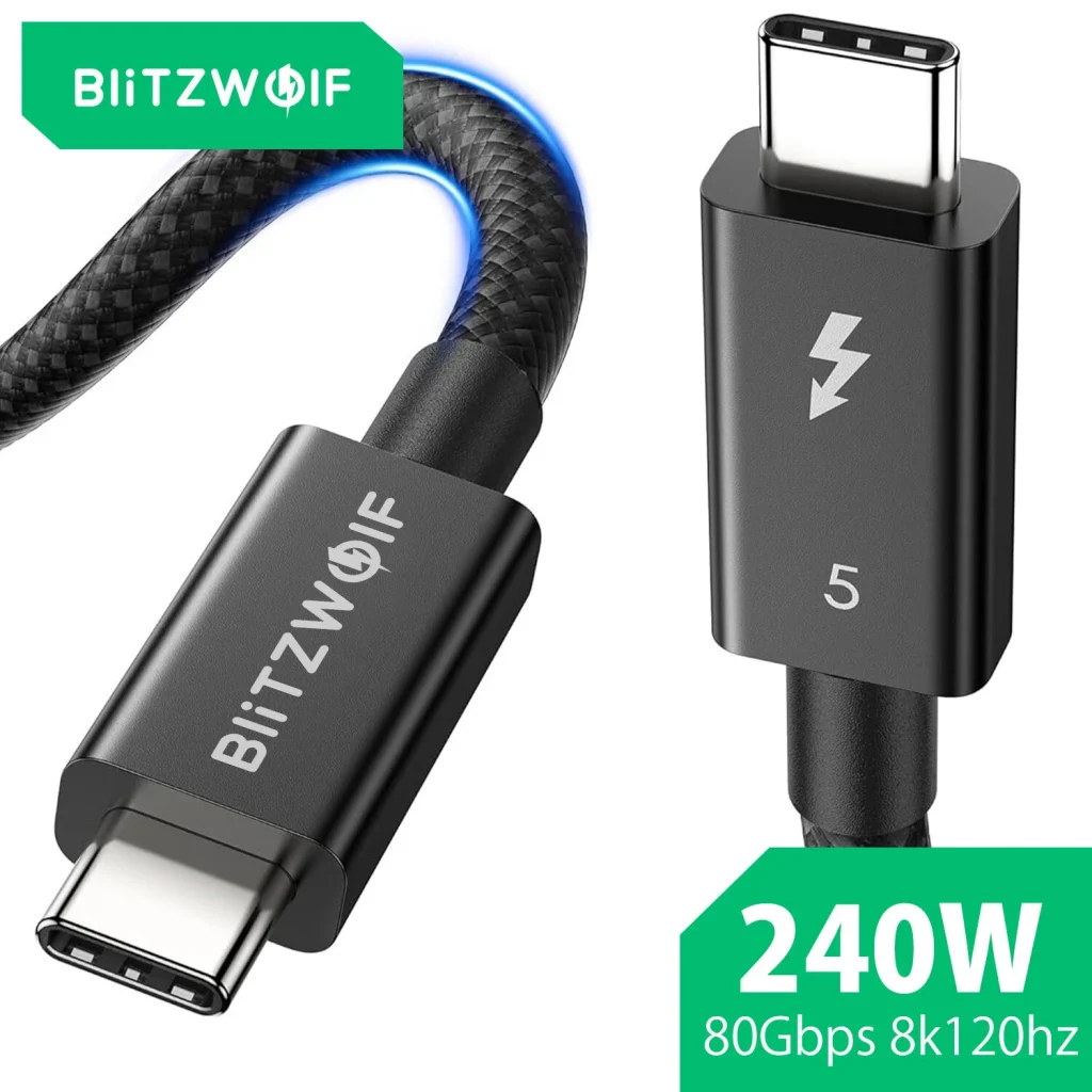 BlitzWolf® BW-HDC8 Thunderbolt5 Cable 240W Fast Charging up to 120Gbps Bandwidth for 16K Dual 8K/6K Compatible for Thunderbolt 5/4/3, USB4, NVME SSD, MacBook M4 Pro, Dock, eGPU
