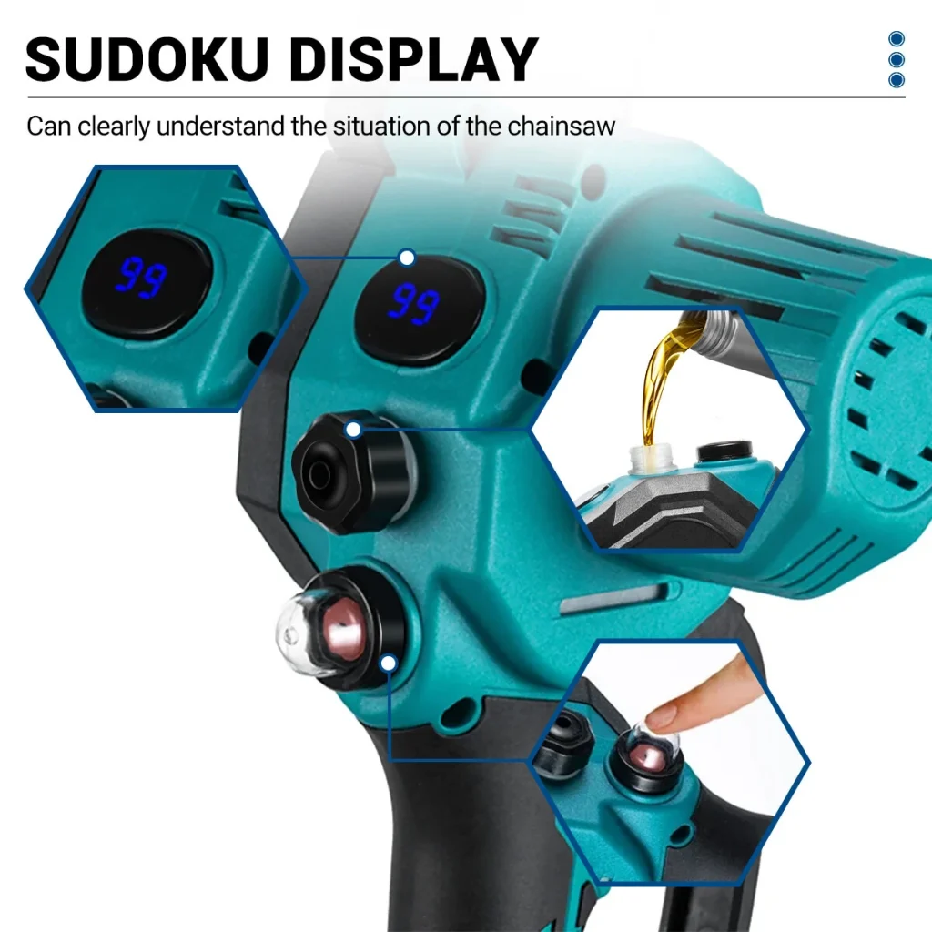 Drillpro 8-Inch Brushless Electric Chainsaw Cordless Rechargeable Fast-Cutting Woodworking Garden Pruning Tool Suitable for Makita 18V Battery