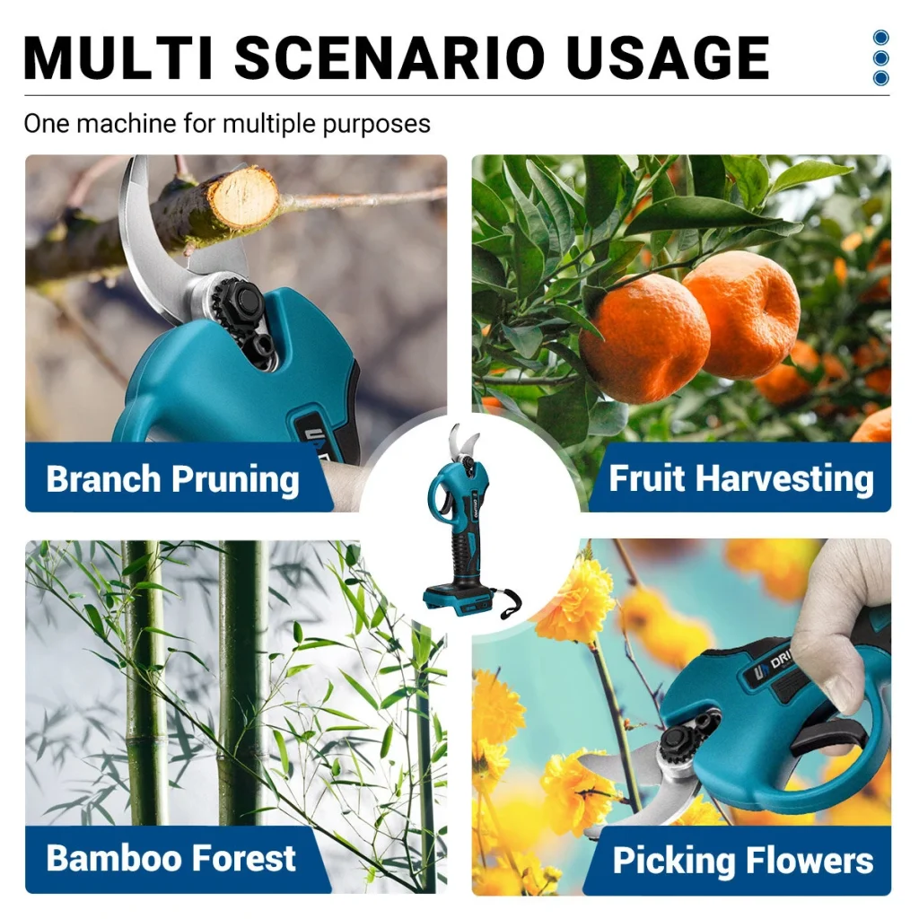 Drillpro Electric Pruner Brushless Motor 18V SK5 High Carbon Steel Blades 50mm Max Cutting Diameter Cordless Pruning Shears Garden Tool