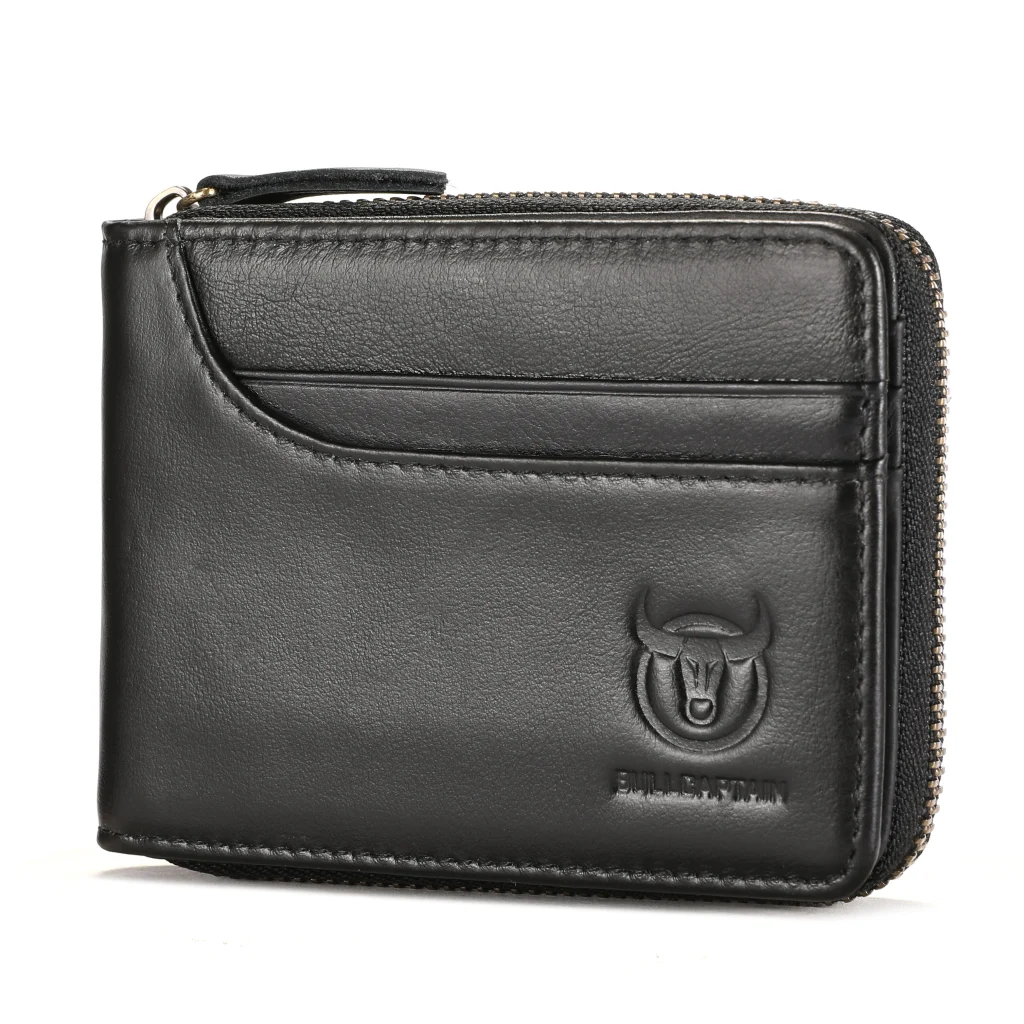 BULLCAPTAIN Men Short Wallet RFID Blocking Card Holder Cowhide Coin Purse Retro Genuine Leather Clutch Zipper Male Money Bags