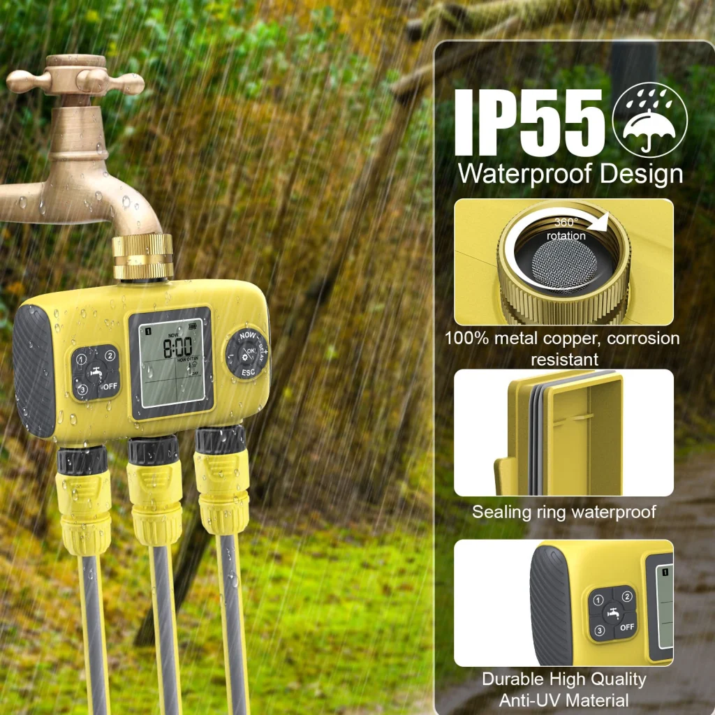 YZD06 Smart Irrigation Controller 3 Programmable Zones Timer Waterproof IP55 Anti-UV Material for Gardens and Nurseries