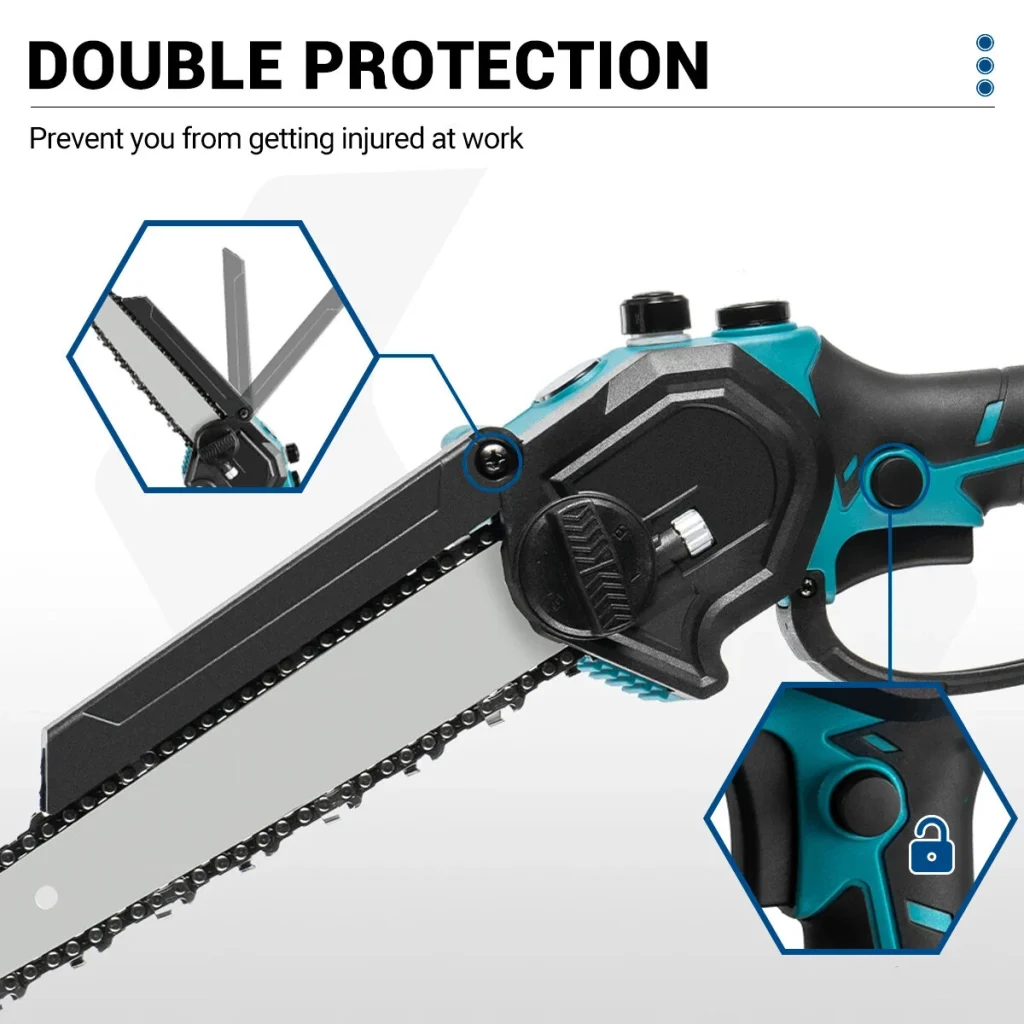 Drillpro 8-Inch Brushless Electric Chainsaw Cordless Rechargeable Fast-Cutting Woodworking Garden Pruning Tool Suitable for Makita 18V Battery