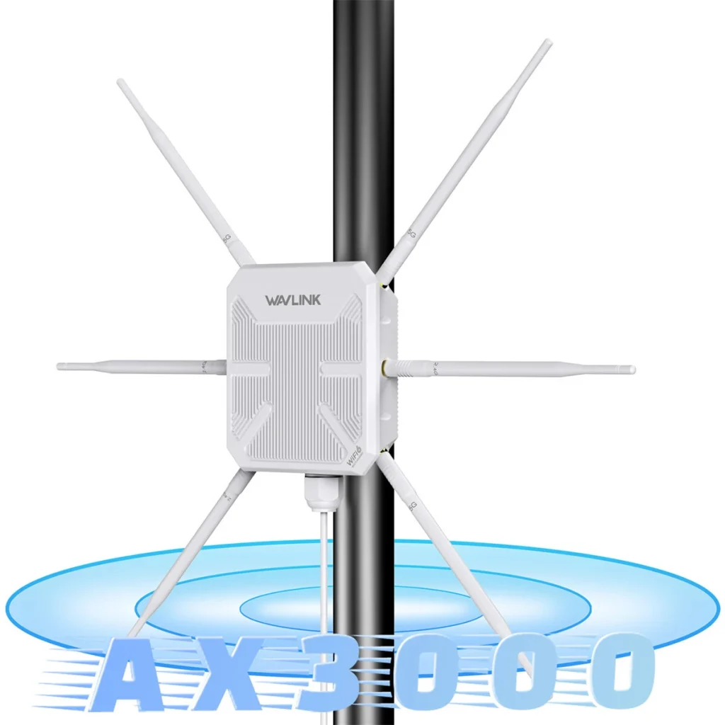 WAVLINK AX3000 WiFi6 Outdoor Router High Power Long Range Access Point Dual Band 2.4G+5G WiFi Mesh Extender Booster with PoE IP67 Weatherproof Wi-Fi Repeater with 6 Antennas