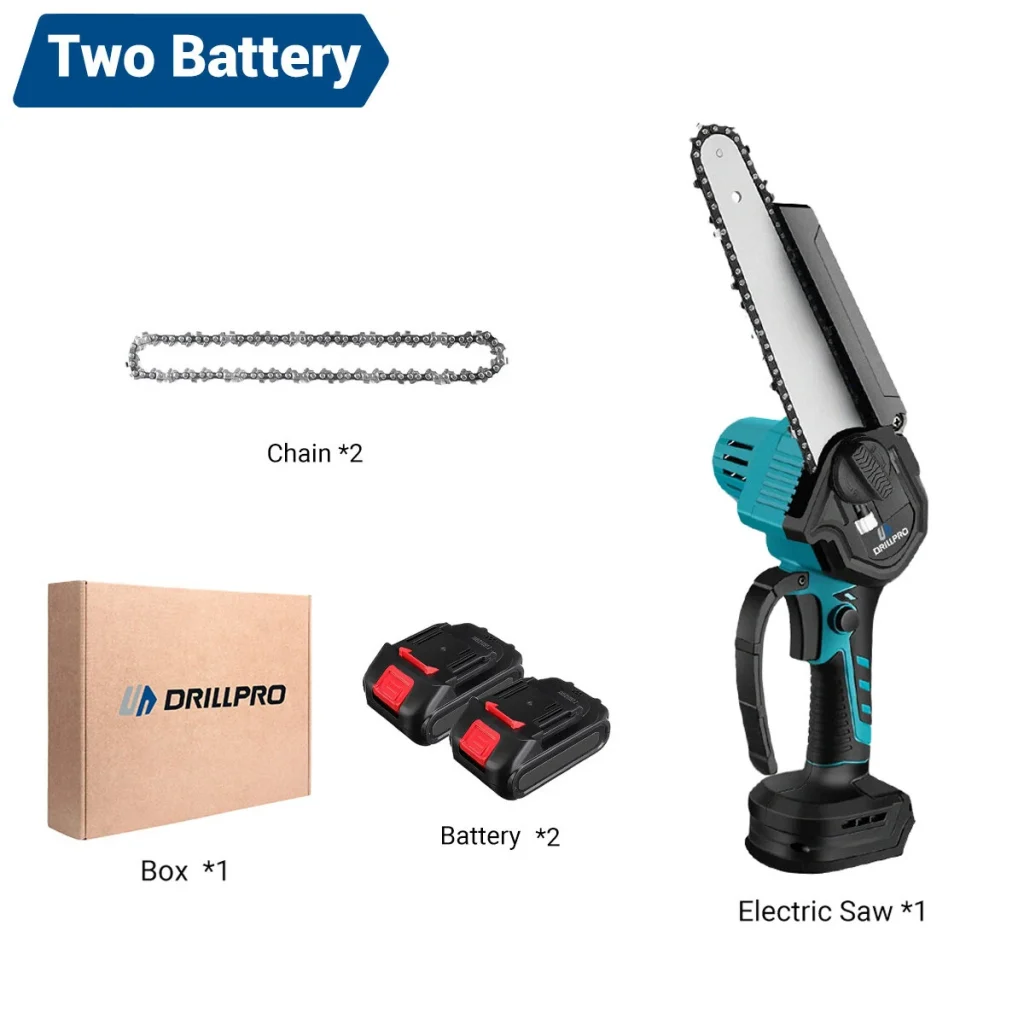 Drillpro 8-Inch Brushless Electric Chainsaw Cordless Rechargeable Fast-Cutting Woodworking Garden Pruning Tool Suitable for Makita 18V Battery