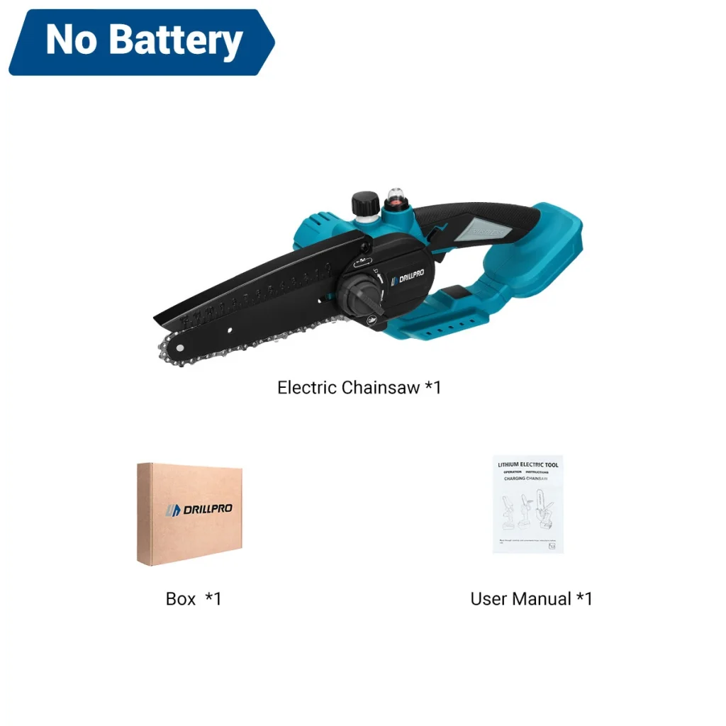 Drillpro 6-Inch High-Efficiency Brushless Chainsaw with Batteries 3000W Power Fast 19.2ft/s Chain Speed Compatible with 18v Battery Ideal for Intense Cutting Tasks