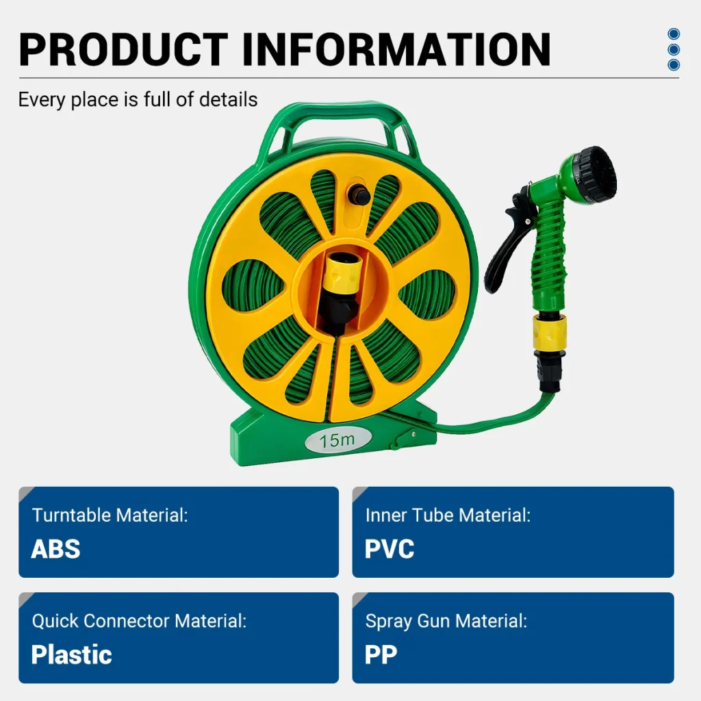Drillpro Water Pipe 15m PVC Hose with 5 Patterns Spray Nozzle for 1/2 Inch or 3/4 Inch Faucets Gardening Cleaning