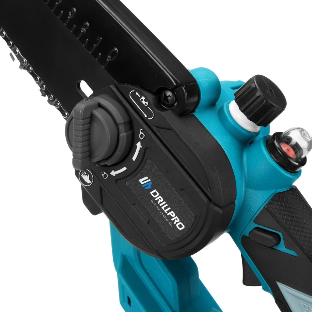 Drillpro 6-Inch High-Efficiency Brushless Chainsaw with Batteries 3000W Power Fast 19.2ft/s Chain Speed Compatible with 18v Battery Ideal for Intense Cutting Tasks