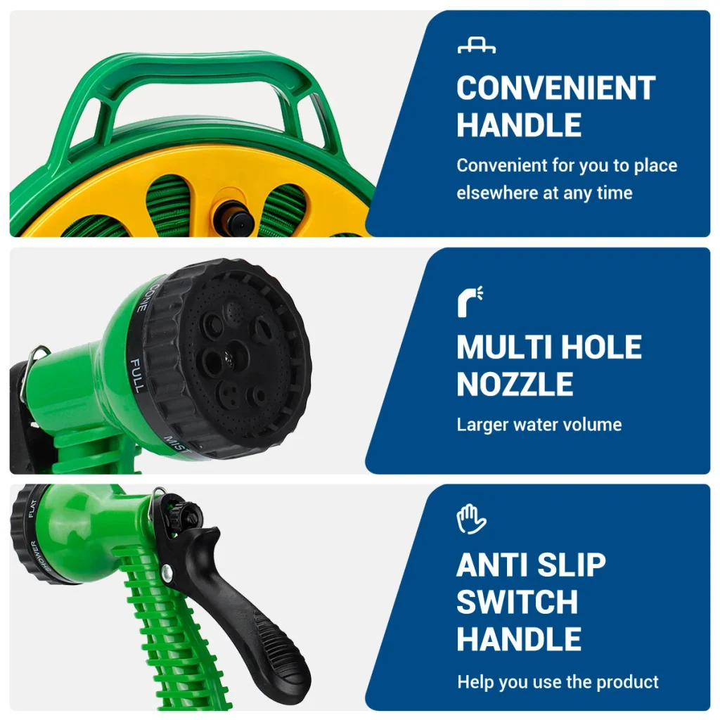 Drillpro Water Pipe 15m PVC Hose with 5 Patterns Spray Nozzle for 1/2 Inch or 3/4 Inch Faucets Gardening Cleaning