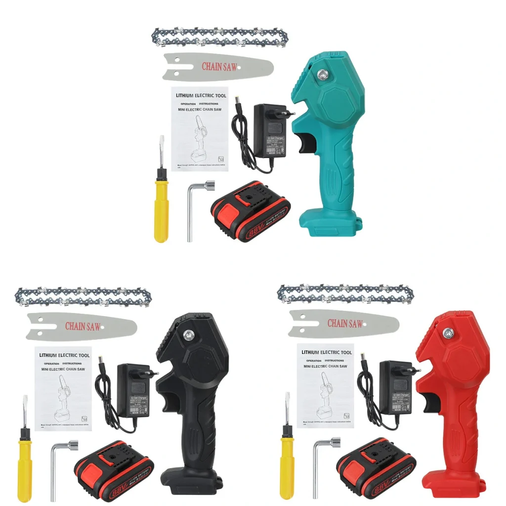 VIOLEWORKS 4 Inches 21V Cordless Electric One-Hand Saw Chain Saw Woodworking Cutting Tool W/ 1pc or 2pcs Battery Kit