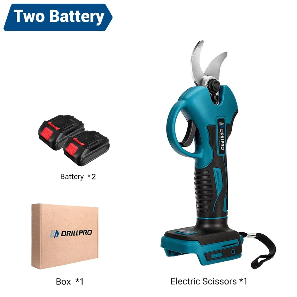 Drillpro Electric Pruner Brushless Motor 18V SK5 High Carbon Steel Blades 50mm Max Cutting Diameter Cordless Pruning Shears Garden Tool