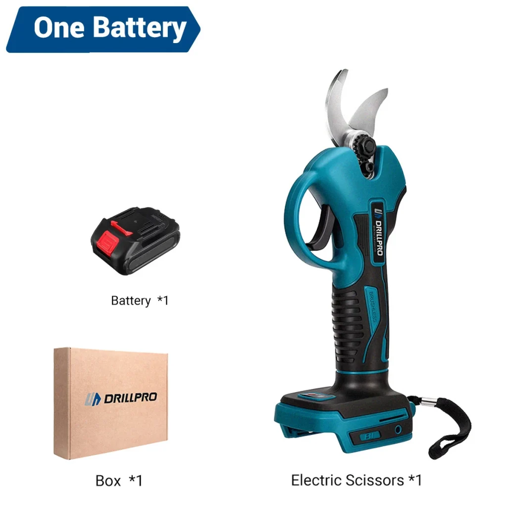 Drillpro Electric Pruner Brushless Motor 18V SK5 High Carbon Steel Blades 50mm Max Cutting Diameter Cordless Pruning Shears Garden Tool