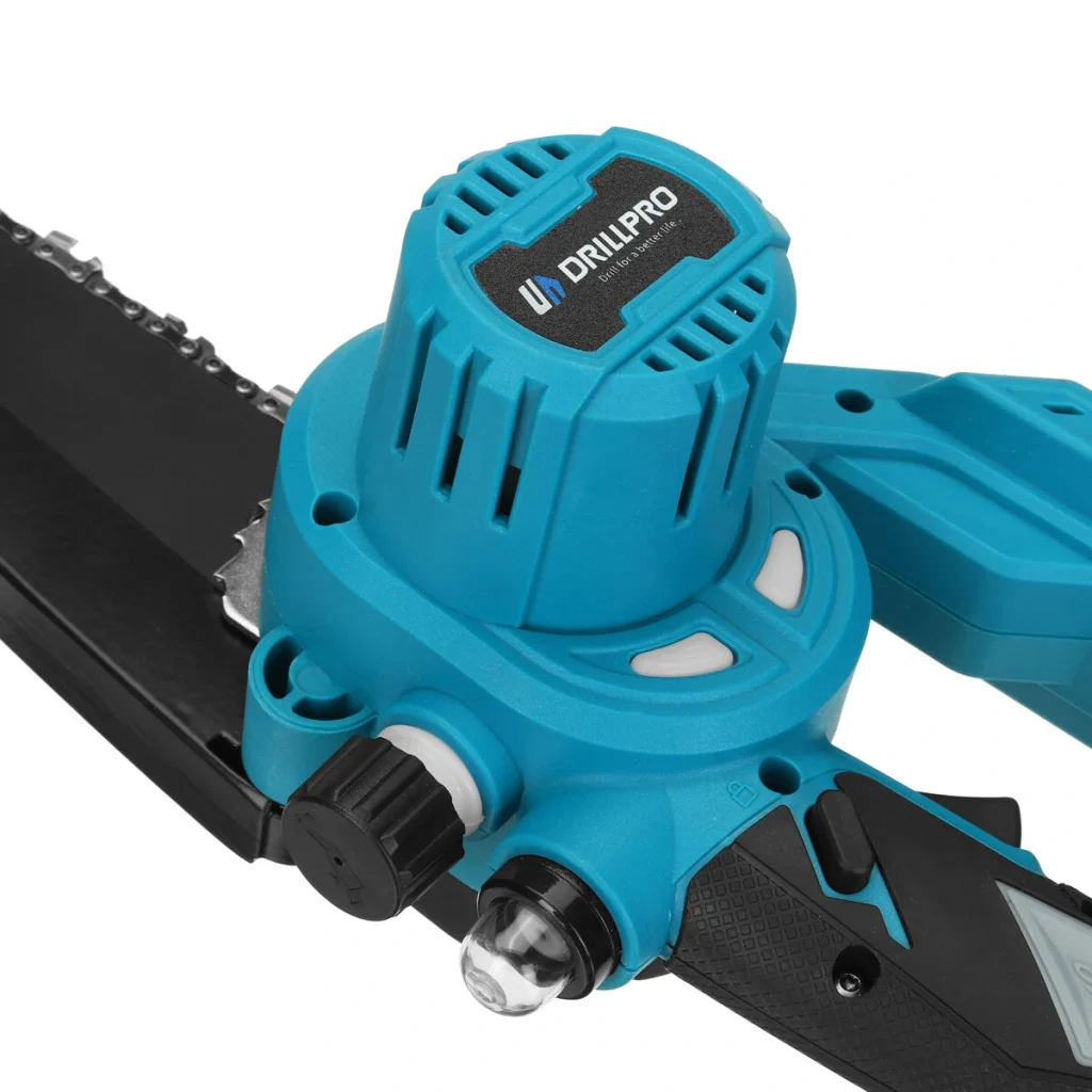 Drillpro 6-Inch High-Efficiency Brushless Chainsaw with Batteries 3000W Power Fast 19.2ft/s Chain Speed Compatible with 18v Battery Ideal for Intense Cutting Tasks