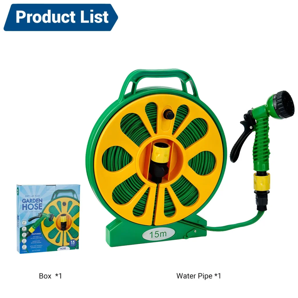 Drillpro Water Pipe 15m PVC Hose with 5 Patterns Spray Nozzle for 1/2 Inch or 3/4 Inch Faucets Gardening Cleaning