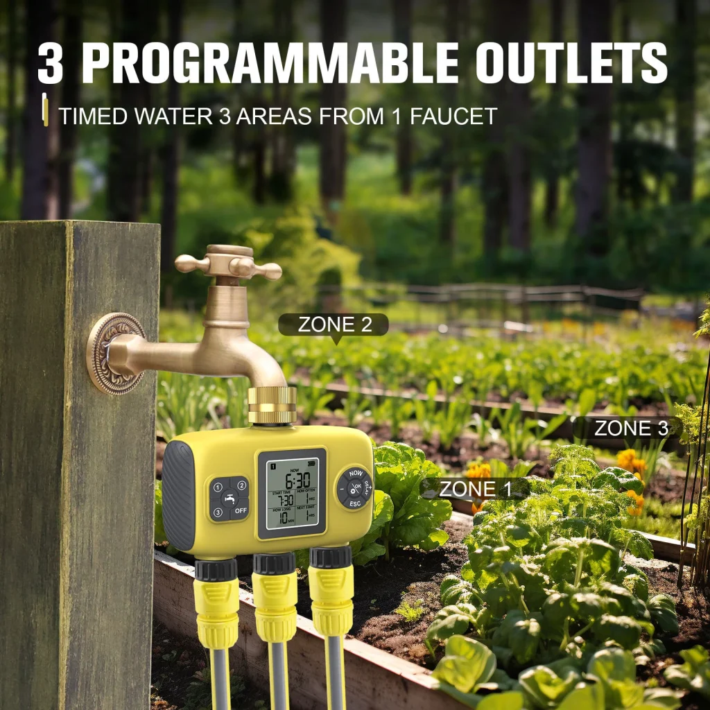 YZD06 Smart Irrigation Controller 3 Programmable Zones Timer Waterproof IP55 Anti-UV Material for Gardens and Nurseries