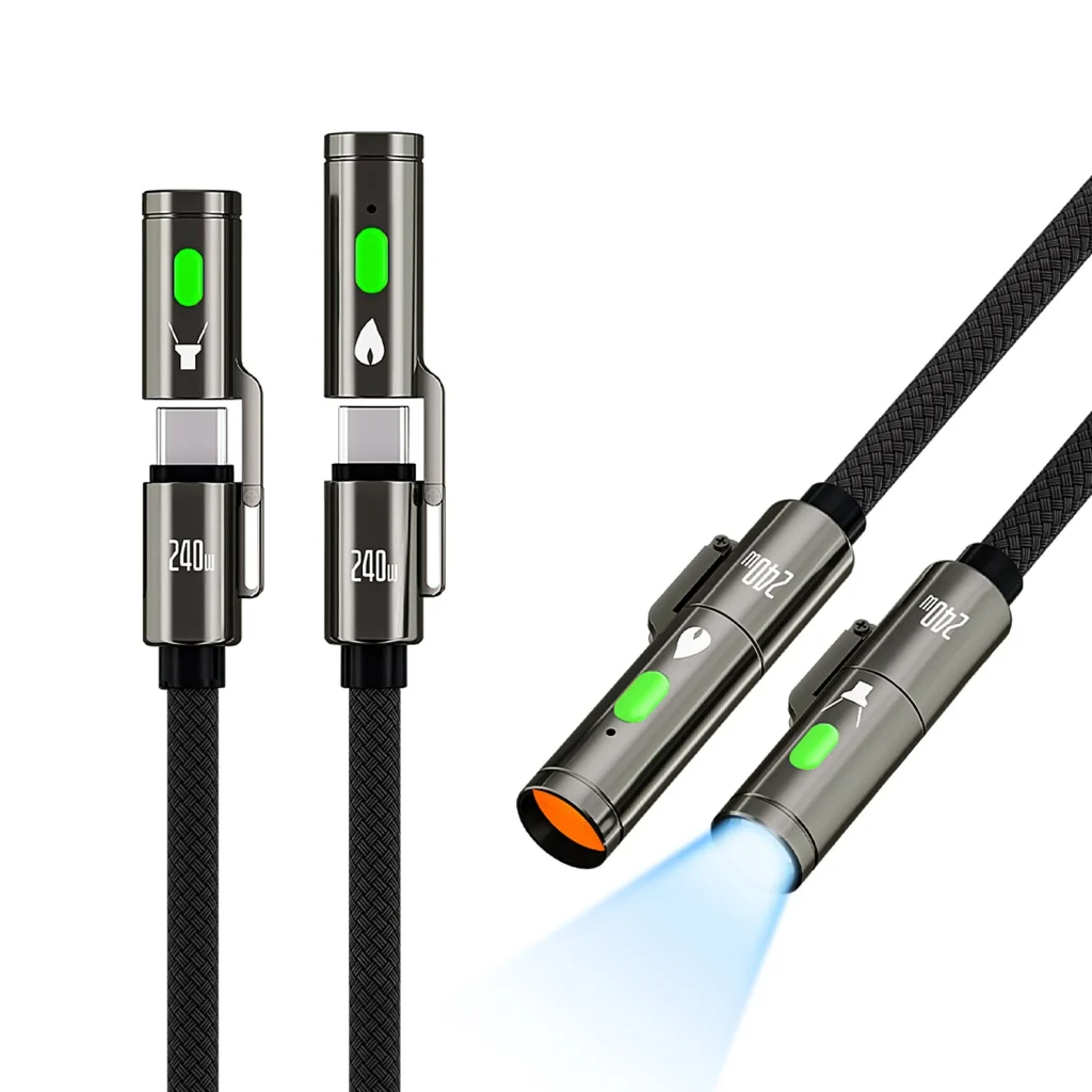 BlitzWolf® BW-HDC9 4-in-1 240W Fast Charging Outdoor Lighting Cigarete Lighter 1.2M 2M Nylon Braid 480Mbps Data Cable