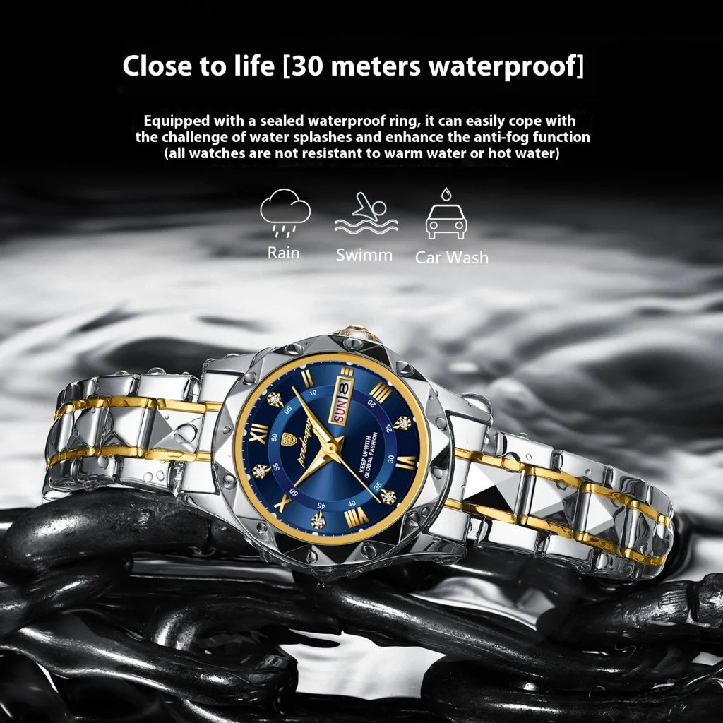 POEDAGAR Women Luxury Watch Luminous Waterproof Quartz Watch Analog Calendar Business Wrist Watch Date Watch Stainless Steel Ladies Wristwatch