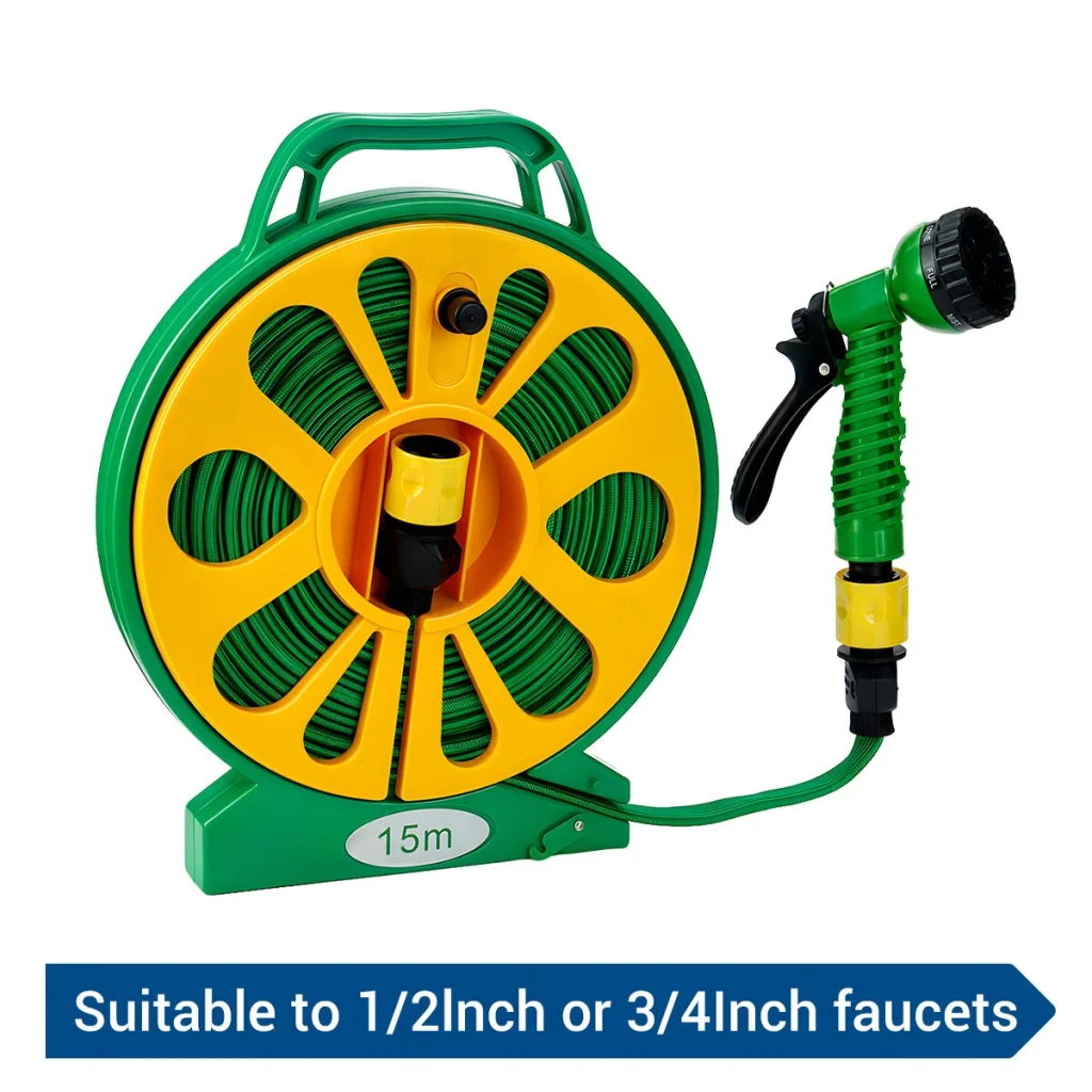 Drillpro Water Pipe 15m PVC Hose with 5 Patterns Spray Nozzle for 1/2 Inch or 3/4 Inch Faucets Gardening Cleaning