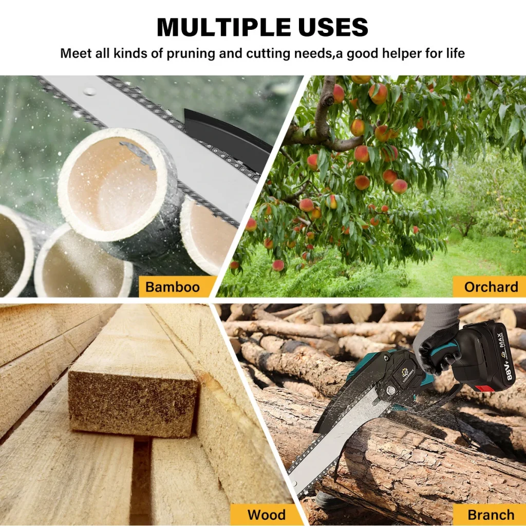 VIOLEWORKS 8 Inches 1200W Electric Cordless Chain Saw Brushless Motor With 2500mAh 1/2 Batteries