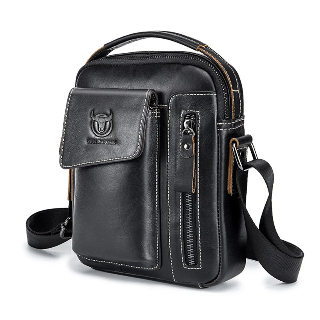 BULLCAPTAIN Genuine Leather Business Messenger Bag Retro Mini Vintage Shoulder Bag Crossbody Bag for Men Multi-functional Leather Mobile Phone Bags
