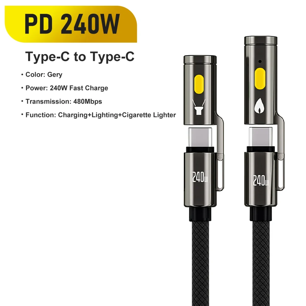 BlitzWolf® BW-HDC9 4-in-1 240W Fast Charging Outdoor Lighting Cigarete Lighter 1.2M 2M Nylon Braid 480Mbps Data Cable