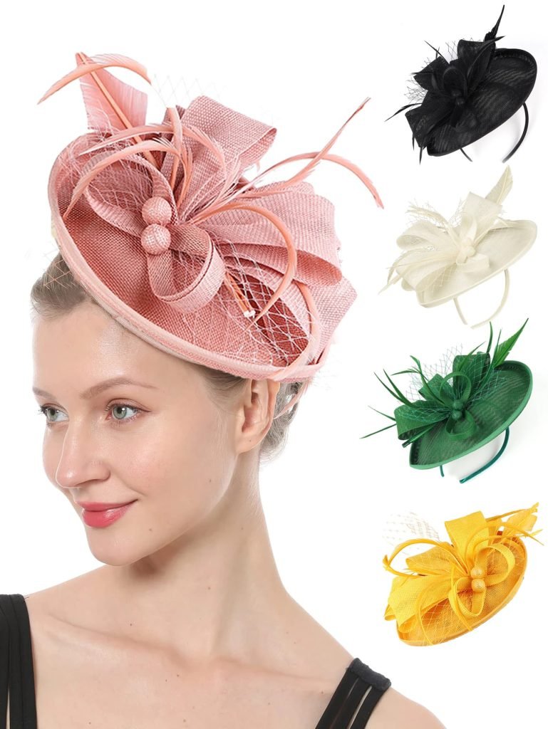 2025 New Teardrop Sinamay Loop Veil and Feather Fascinator Formal Hat Kentucky Derby,Ascot, Melbourne Cup,Church Headpiece