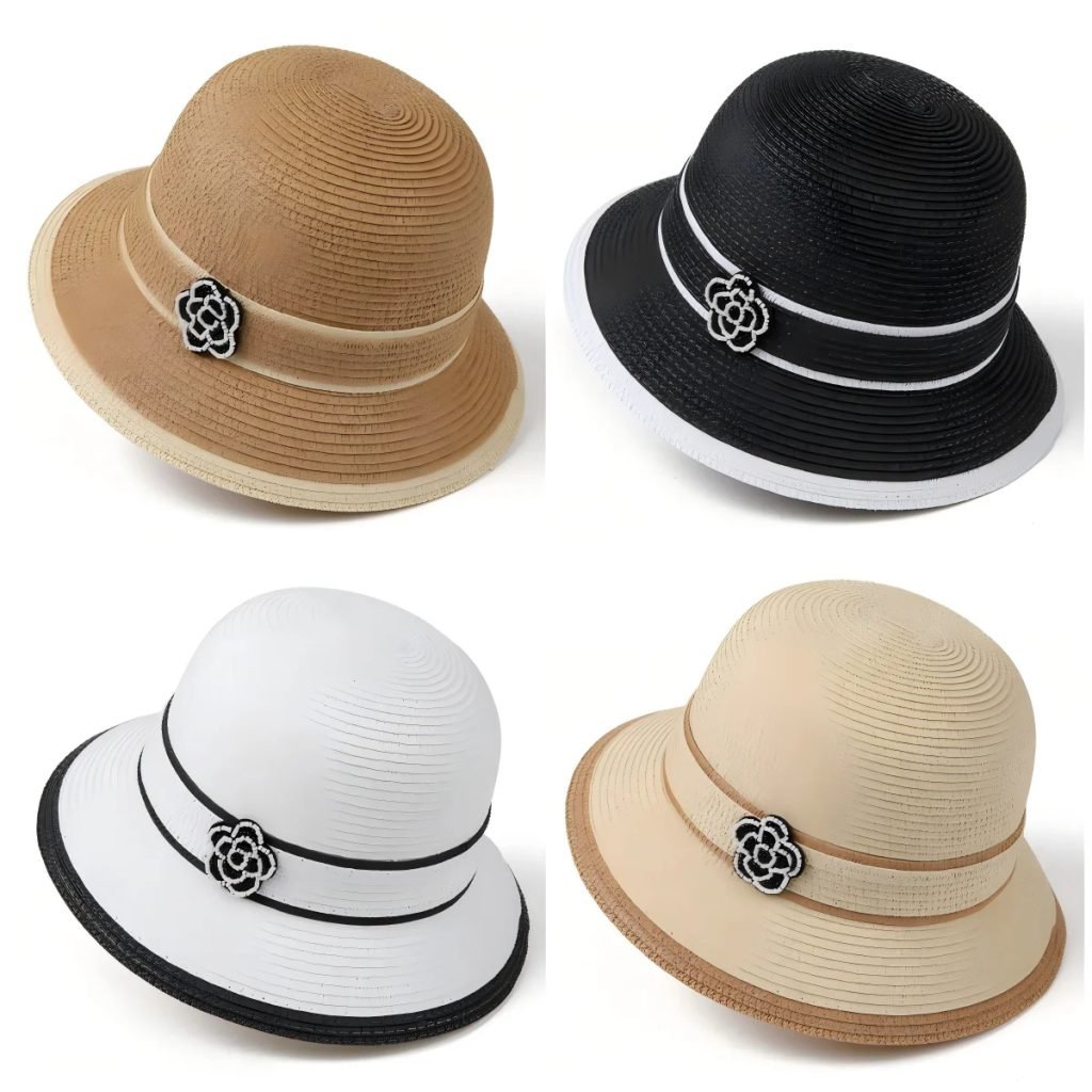 Spring Summer Straw Hat for Women Camellia Luxury Brand Bucket Hat Elegant Floral Elegant Straw Travel Beach Panama  Cap Sun Hat