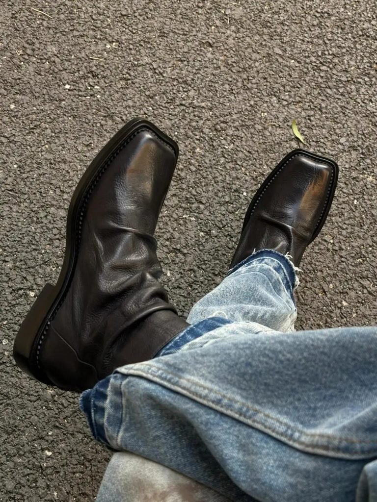 After The Zipper Explosion Helps Square Head Trendy Men's Leather Casual British Style Platform Chelsea Boots