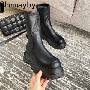 2025 Winter Chunky Platform Heels Long Boots Round Toe Zipper Thick Sole Ladies Fashion Winter Women's Knee High Boots