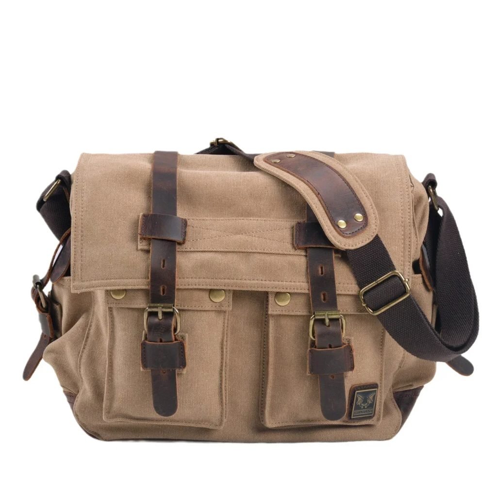 MUCHUAN Canvas Leather Men Messenger Bags   Big Satchel Shoulder Bags Male Laptop Briefcase Travel Handbag