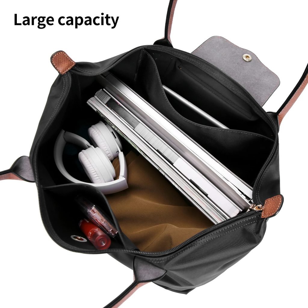 Stylish handbag with multiple pockets – Large capacity shoulder bag cum tote for work, school and travel – Durable nylon with zi