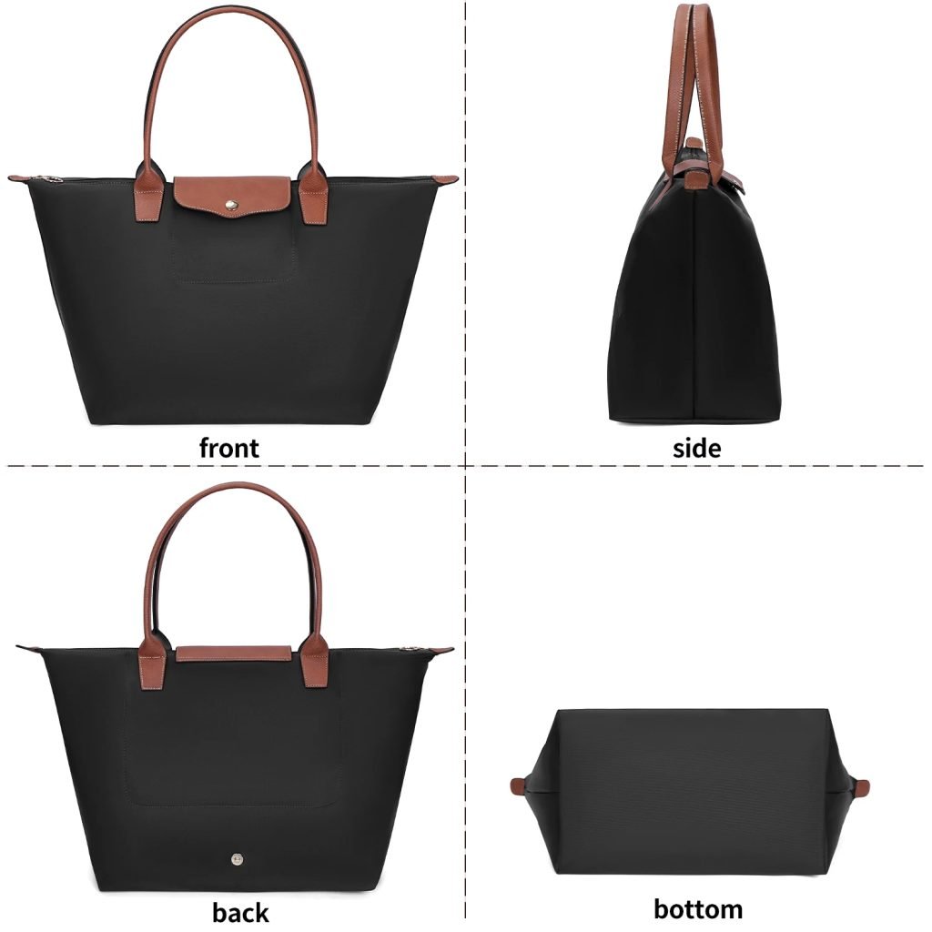 Stylish handbag with multiple pockets – Large capacity shoulder bag cum tote for work, school and travel – Durable nylon with zi