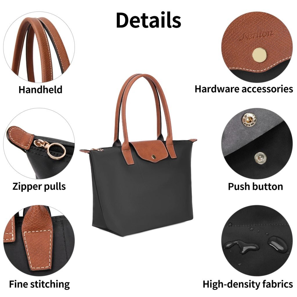 Stylish handbag with multiple pockets – Large capacity shoulder bag cum tote for work, school and travel – Durable nylon with zi