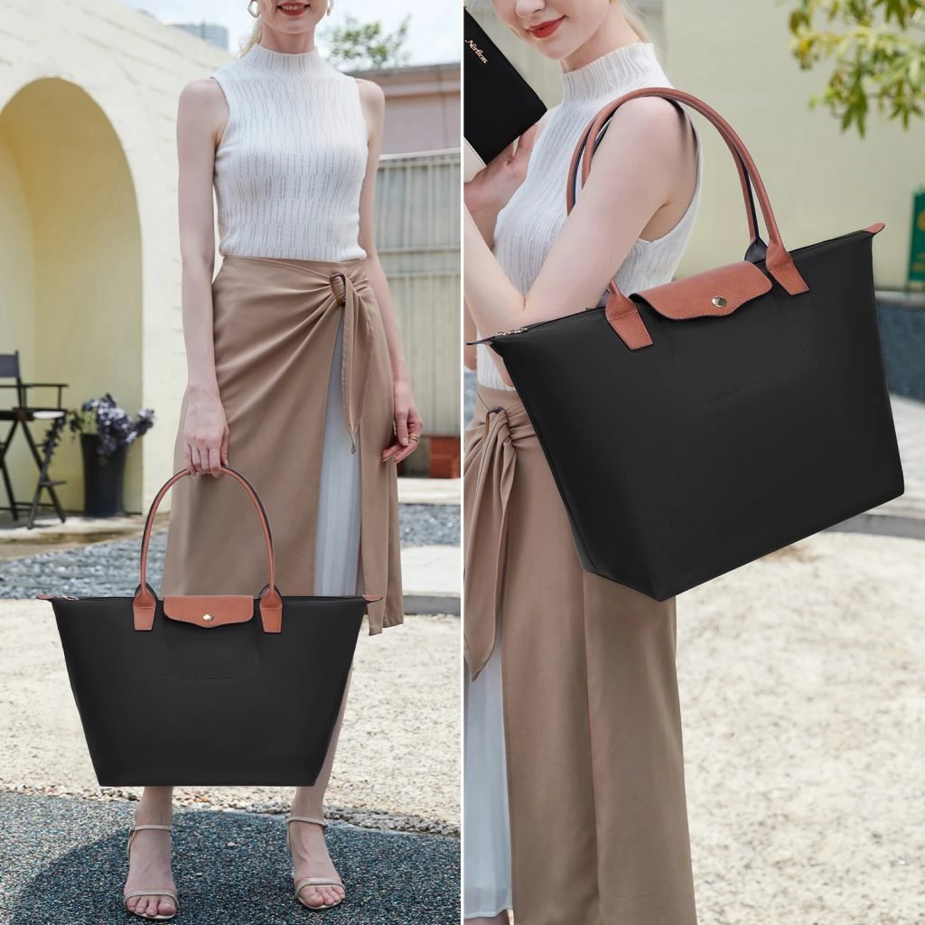 Stylish handbag with multiple pockets – Large capacity shoulder bag cum tote for work, school and travel – Durable nylon with zi