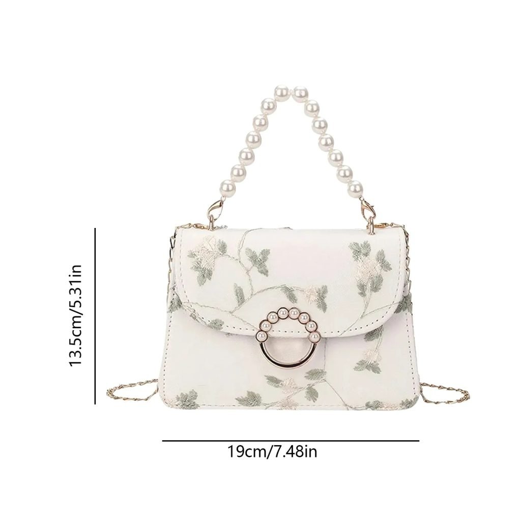 Women'S Fashion Chain One Shoulder Crossbody Non-Positioning Lace Embroidery Pearl Handbag Small Square Bag Bolsas Para Mujeres
