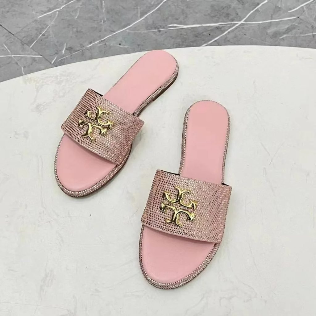 Summer trend new metal buckle rhinestone decorated flat-bottomed flip-flops
