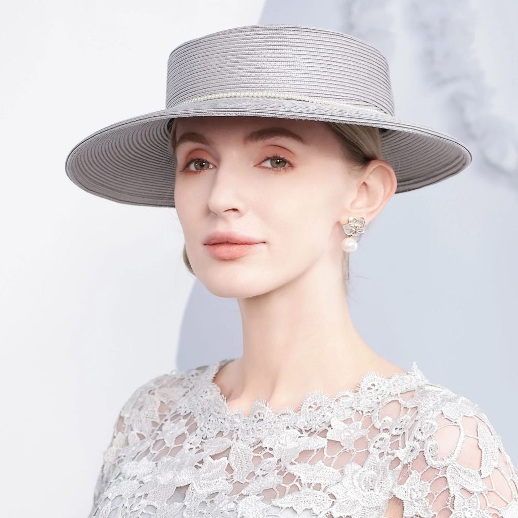 FS Gray Champagne Summer Straw Hat For Women Flat Top Kentucky Derby Hats Luxury Lady Wide Brim Wedding Cap Sombrero Mujer 2025