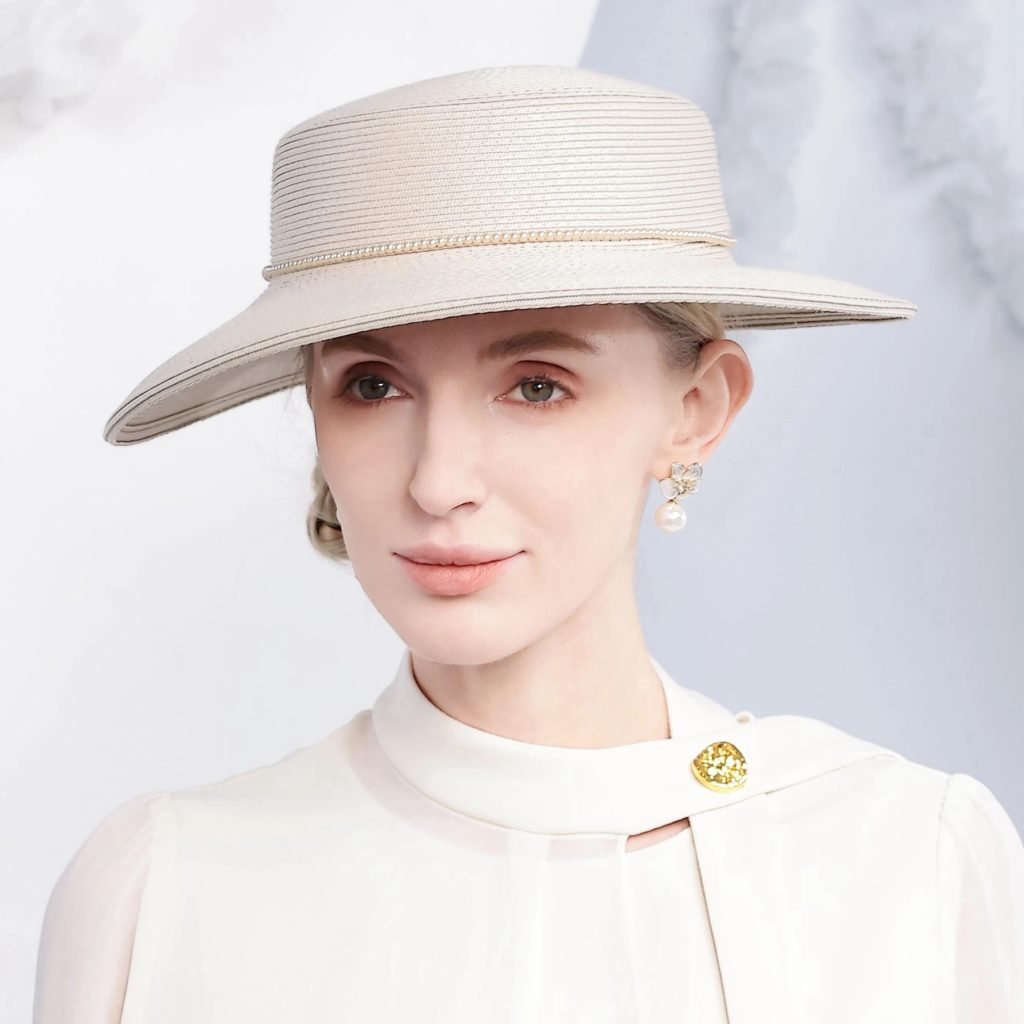 FS Gray Champagne Summer Straw Hat For Women Flat Top Kentucky Derby Hats Luxury Lady Wide Brim Wedding Cap Sombrero Mujer 2025