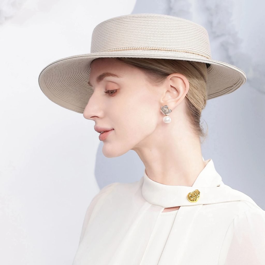 FS Gray Champagne Summer Straw Hat For Women Flat Top Kentucky Derby Hats Luxury Lady Wide Brim Wedding Cap Sombrero Mujer 2025