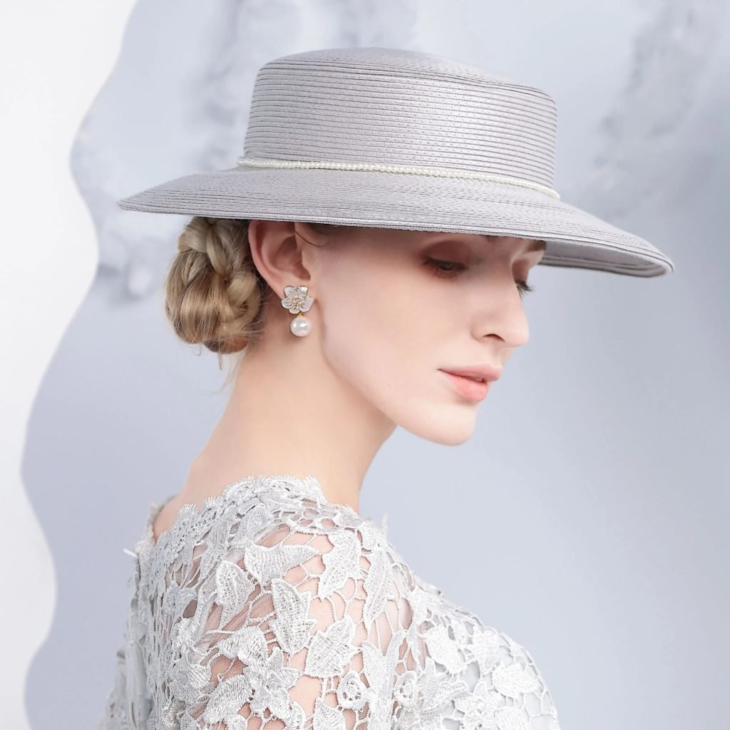 FS Gray Champagne Summer Straw Hat For Women Flat Top Kentucky Derby Hats Luxury Lady Wide Brim Wedding Cap Sombrero Mujer 2025