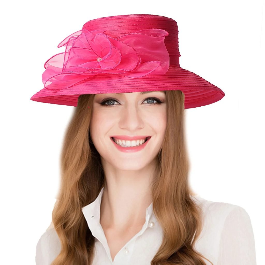 FS Red White Wide Brim Church Hats Summer Fascinators Hat For Women Elegant Sunshade Wedding Bride Cap With Flower Sombrero 2025