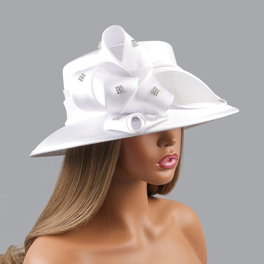 Deluxe New White Church Hat Party Banquet Satin Cloth Photography Hats Premium Chains Formal Hat Flower Top Cap For Women Ladies